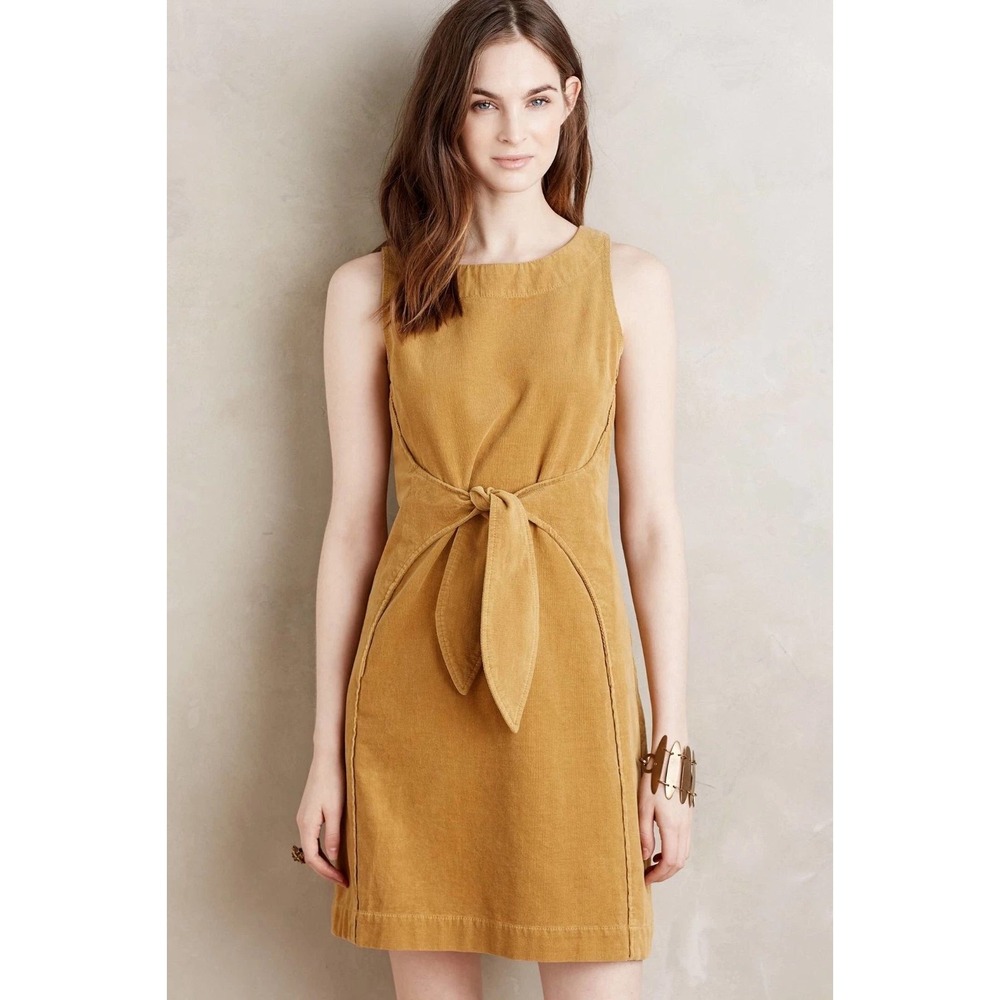 Anthropologie‎ Holding Horses Womens 12 Mustard Yellow Corduroy Sleeveless Dress - Picture 14 of 15